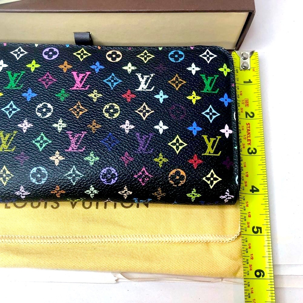 LOUIS VUITTON TAKASHI MURAKAMI Black Monogram Multi-Color Long Wallet + LV Box - Picture 14 of 17